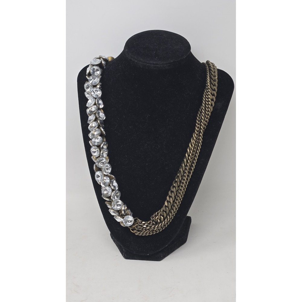 J.Crew Crystal and Brass Chain Asymmetrical Statement Necklace 1937 Tag‎